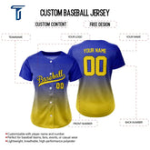 Custom Blue Yellow Gradient Button Down Baseball Jersey for Women